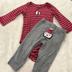 Carter’s red/grey ice skating penguins long sleeve and pants